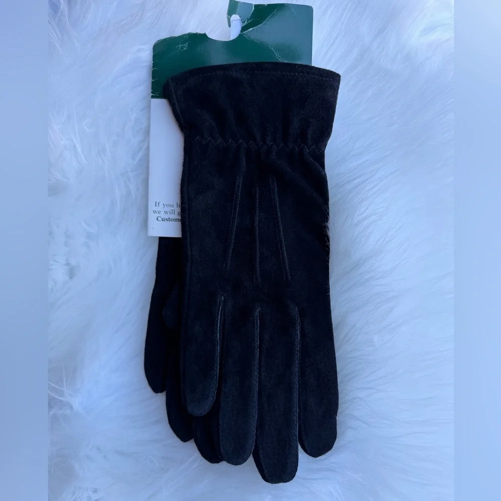OUTBROOK Vintage Women's Black Suede Gloves Elegant Winter Accessory New Sz-M. W